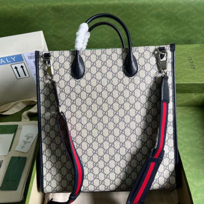 gg Tote Bag With Interlocking G Beige And Blue Supreme Canvas For Women 15in/38.5cm gg