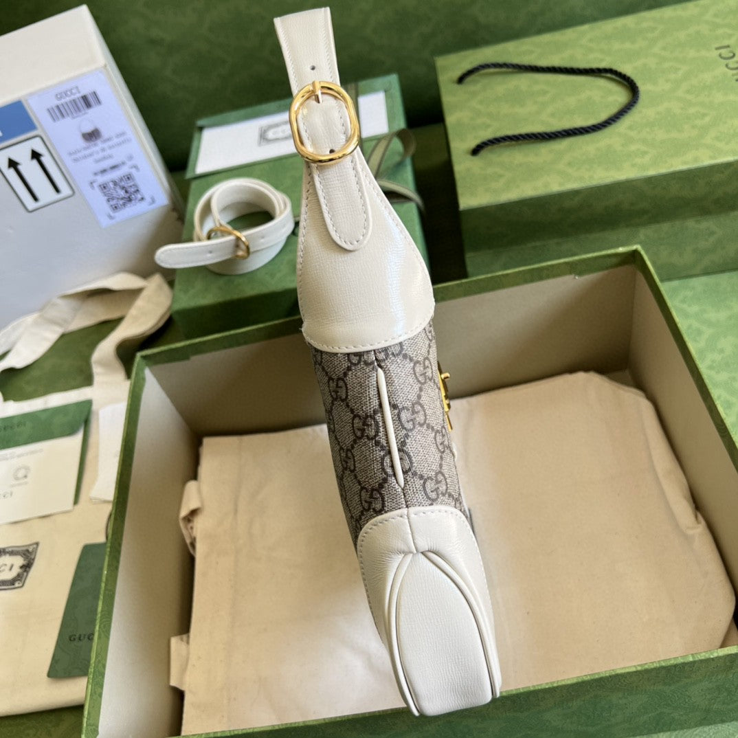 gg Jackie 1961 Small Shoulder Bag Beige And Ebony gg Supreme Canvas For Women 11in/28cm 636706 HUHHG 9794