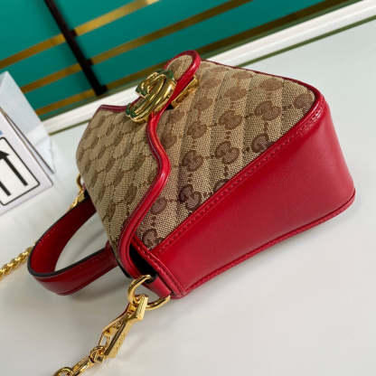 gg Ladies gg Canvas Marmont Mini Top Handle Bag Beige And Red gg Canvas For Women 8.3in/21cm gg 583571 HVKEG 8561