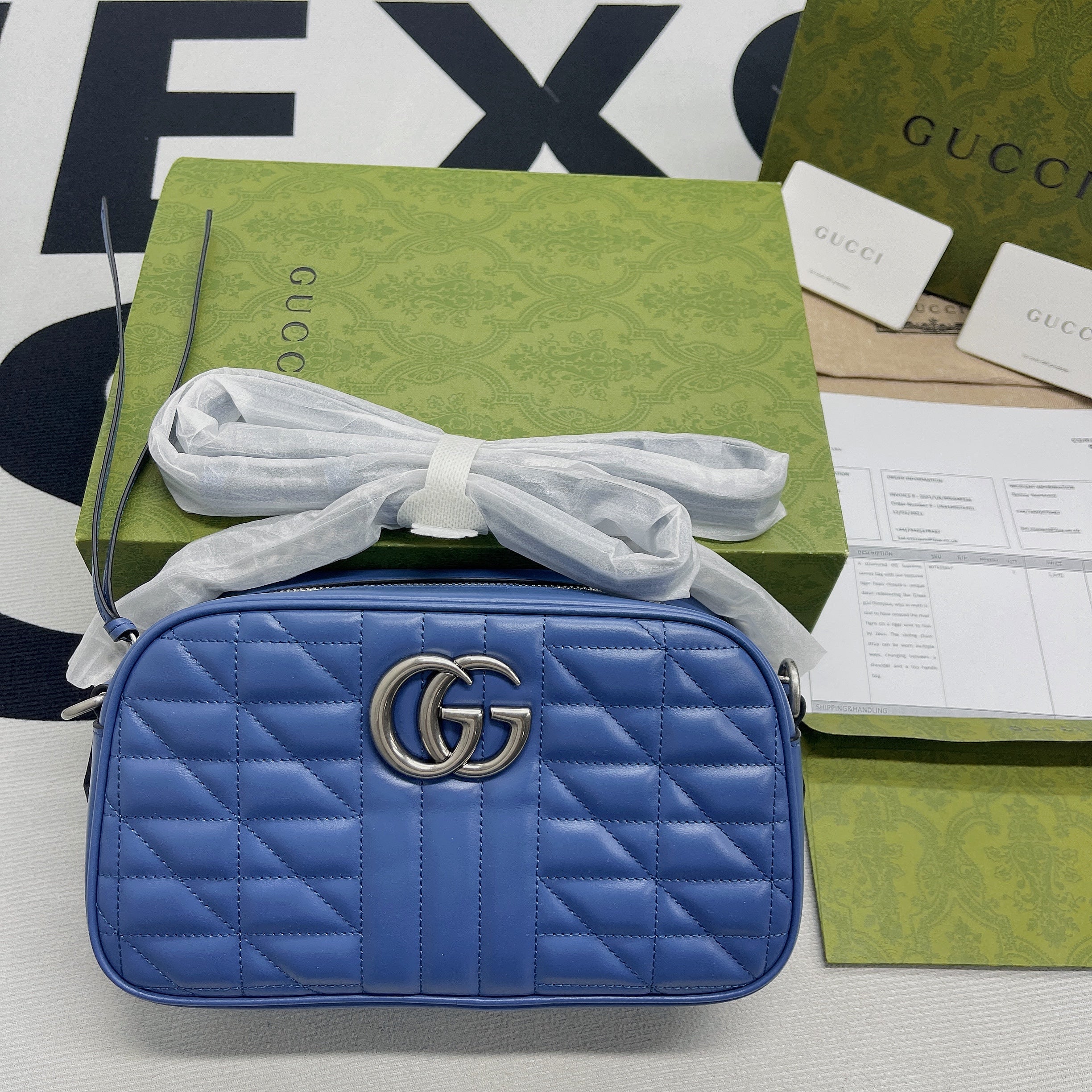 gg Marmont Matelasse Shoulder Bag Blue For Women, Women&#8217;s Bags 9.5in/24cm gg 634936 UM8BF 4340