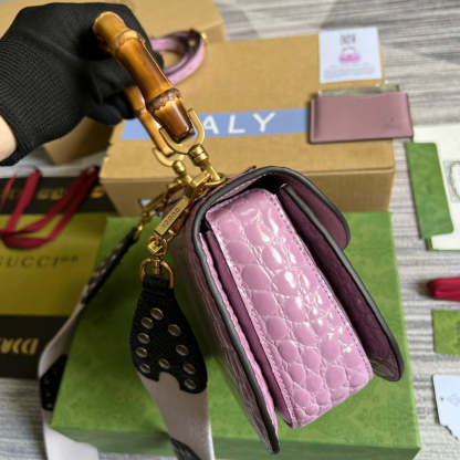 gg Bamboo 1947 Crocodile Top Handle Bag Pink For Women, Women’s Bags 10.2in/26cm gg