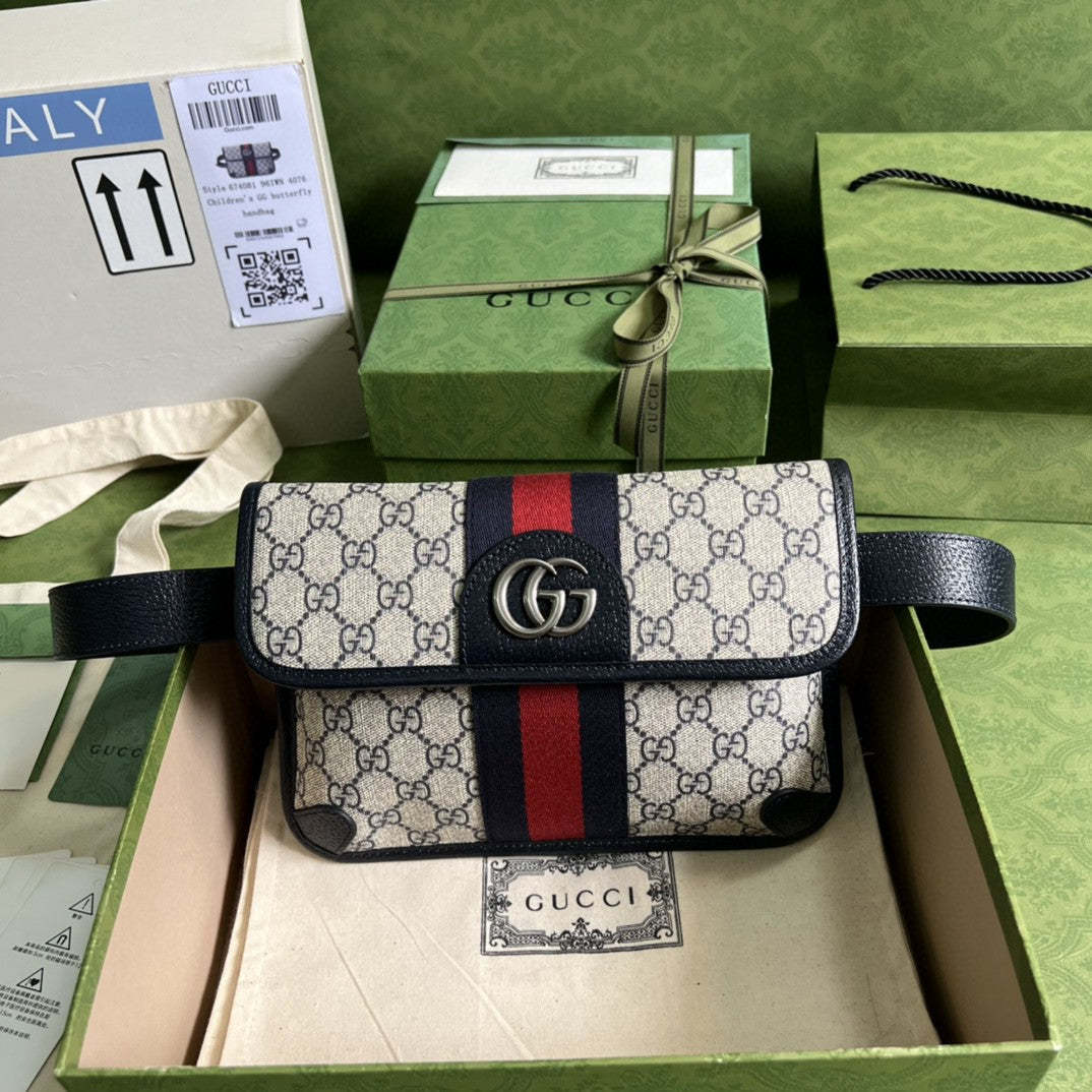 gg Ophidia Belt Bag Beige And Blue gg Supreme Canvas For Men 9in/22cm gg 674081 96IWN 4076