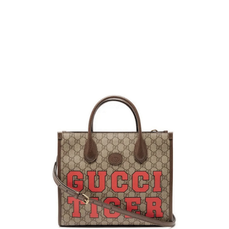 GG TIGER MEDIUM TOTE BAG WITH INTERLOCKING G 31CM DARK BROWN
