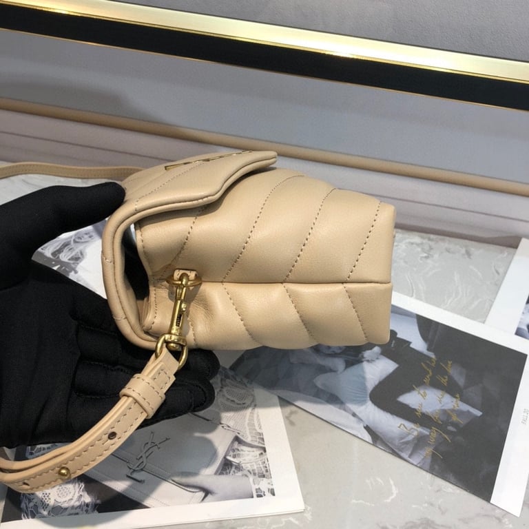 SAINT LAURENT LOULOU TOY STRAP BAG IN QUILTED Y LEATHER BEIGE
