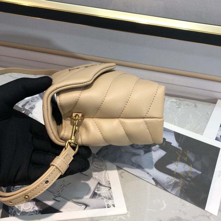 SAINT LAURENT LOULOU TOY STRAP BAG IN QUILTED Y LEATHER BEIGE