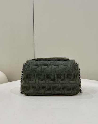 FI Baguette Chain Midi Green FF Fabric Bag For Woman 14.5cm/6in 8BR793AHW5F1F2L