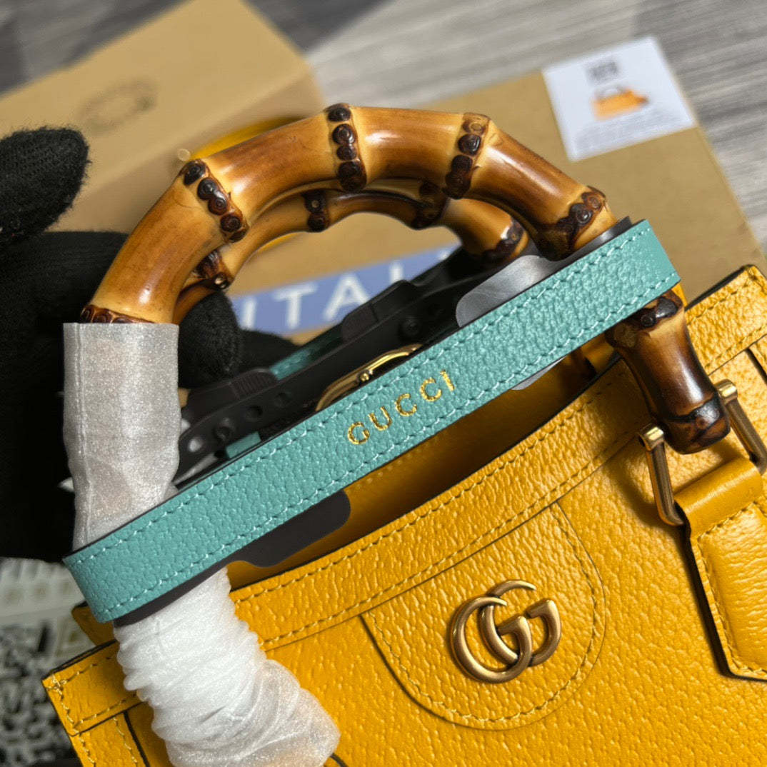 gg Diana Mini Tote Bag Yellow For Women, Women’s Bags 7.9in/20cm gg ‎702732 U3ZDT 7480