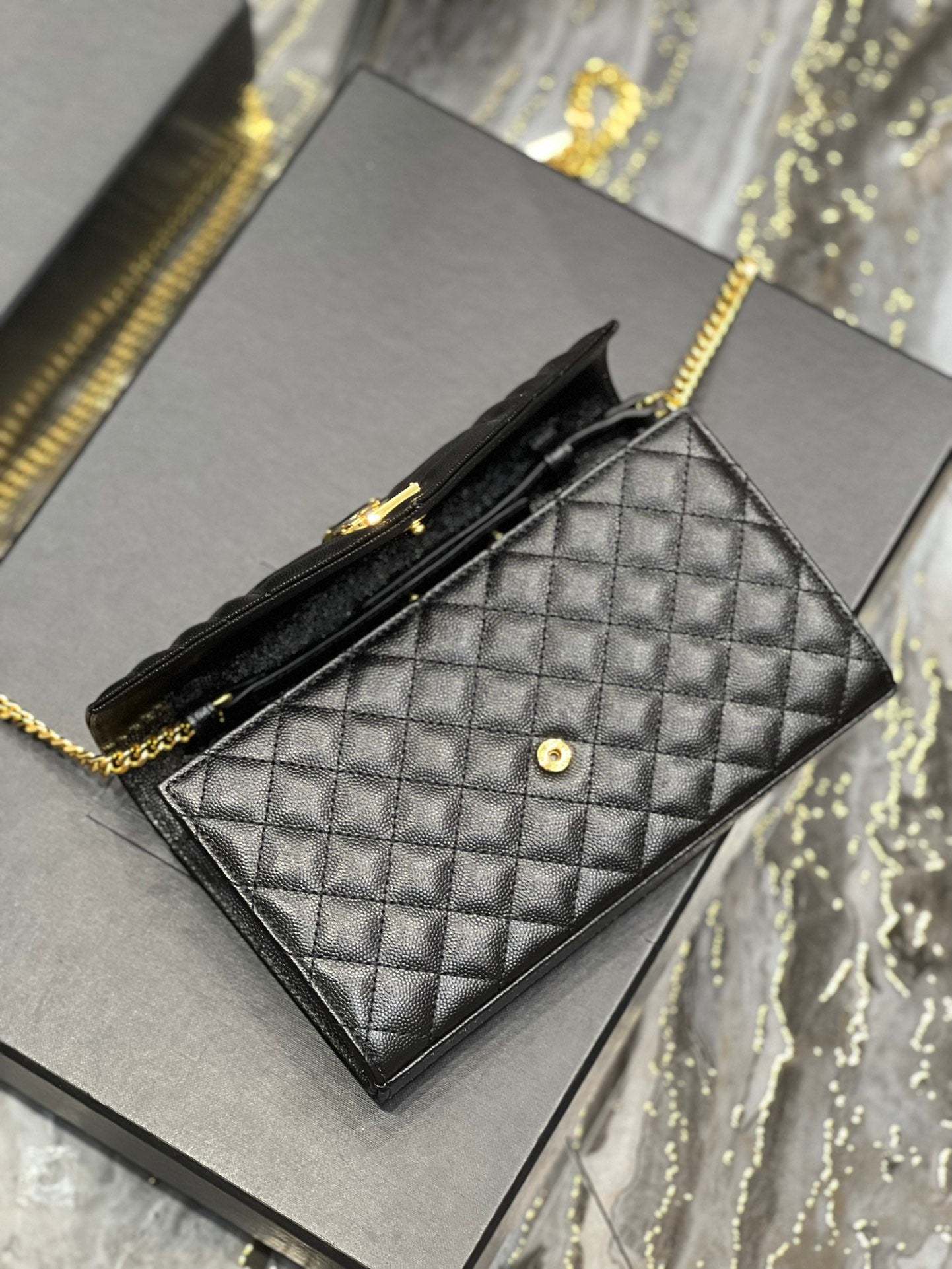 YSSL Envelope Small Chain Bag Black For Women, Women’s Bags 8.6in/22cm YSL
