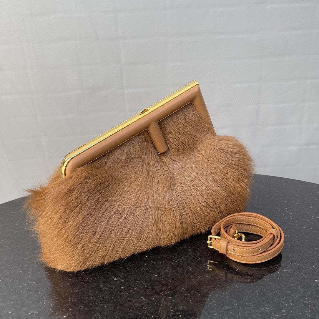 FI First Small Brown Fox Fur Bag For Woman 26cm/10in
