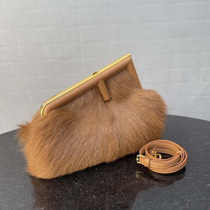 FI First Small Brown Fox Fur Bag For Woman 26cm/10in