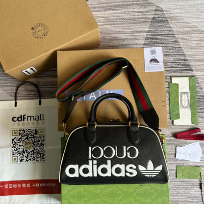 gg x Adidas Mini Duffle Bag Black For Women, Women&#8217;s Bags 12.4in/32cm gg 702397 U3ZCT 8726
