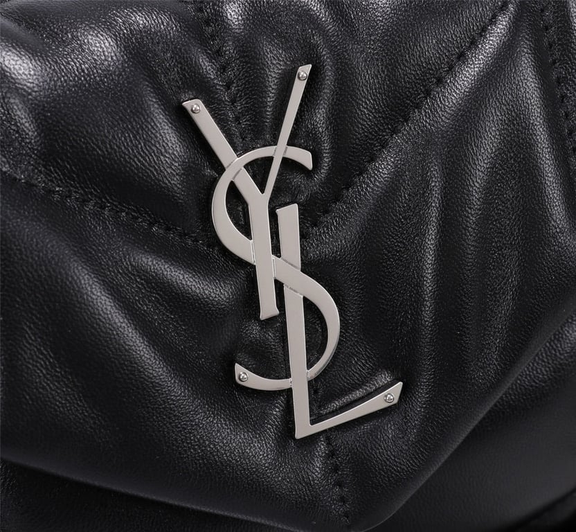 SAINT LAURENT PUFFER SMALL CHAIN BAG IN QUILTED LAMBSKIN BLACK SILVER