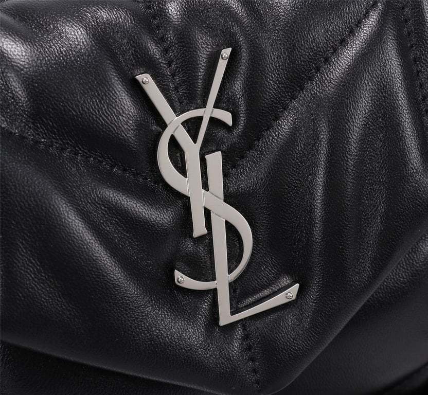 SAINT LAURENT PUFFER SMALL CHAIN BAG IN QUILTED LAMBSKIN BLACK SILVER