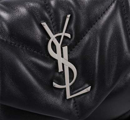 SAINT LAURENT PUFFER SMALL CHAIN BAG IN QUILTED LAMBSKIN BLACK SILVER