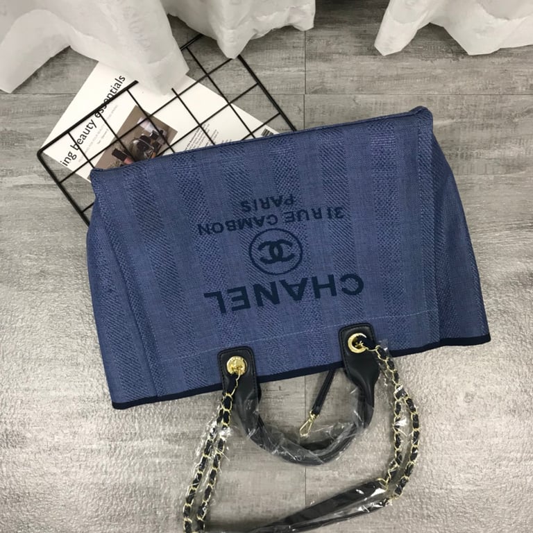 CHL 38CM CANVAS LARGE NAVY BLUE DEAUVILLE TOTE BAG
