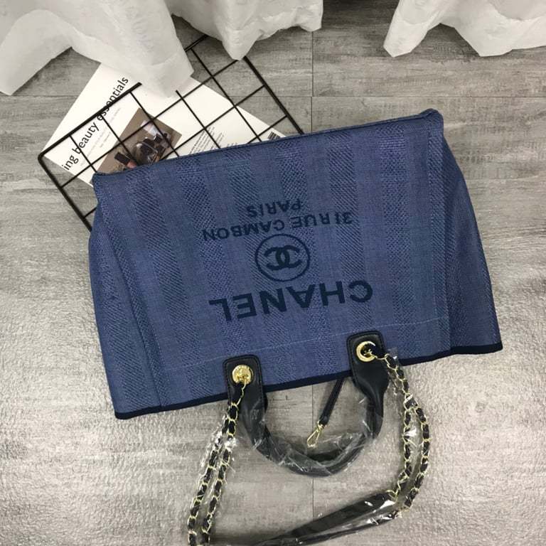 CHL 38CM CANVAS LARGE NAVY BLUE DEAUVILLE TOTE BAG