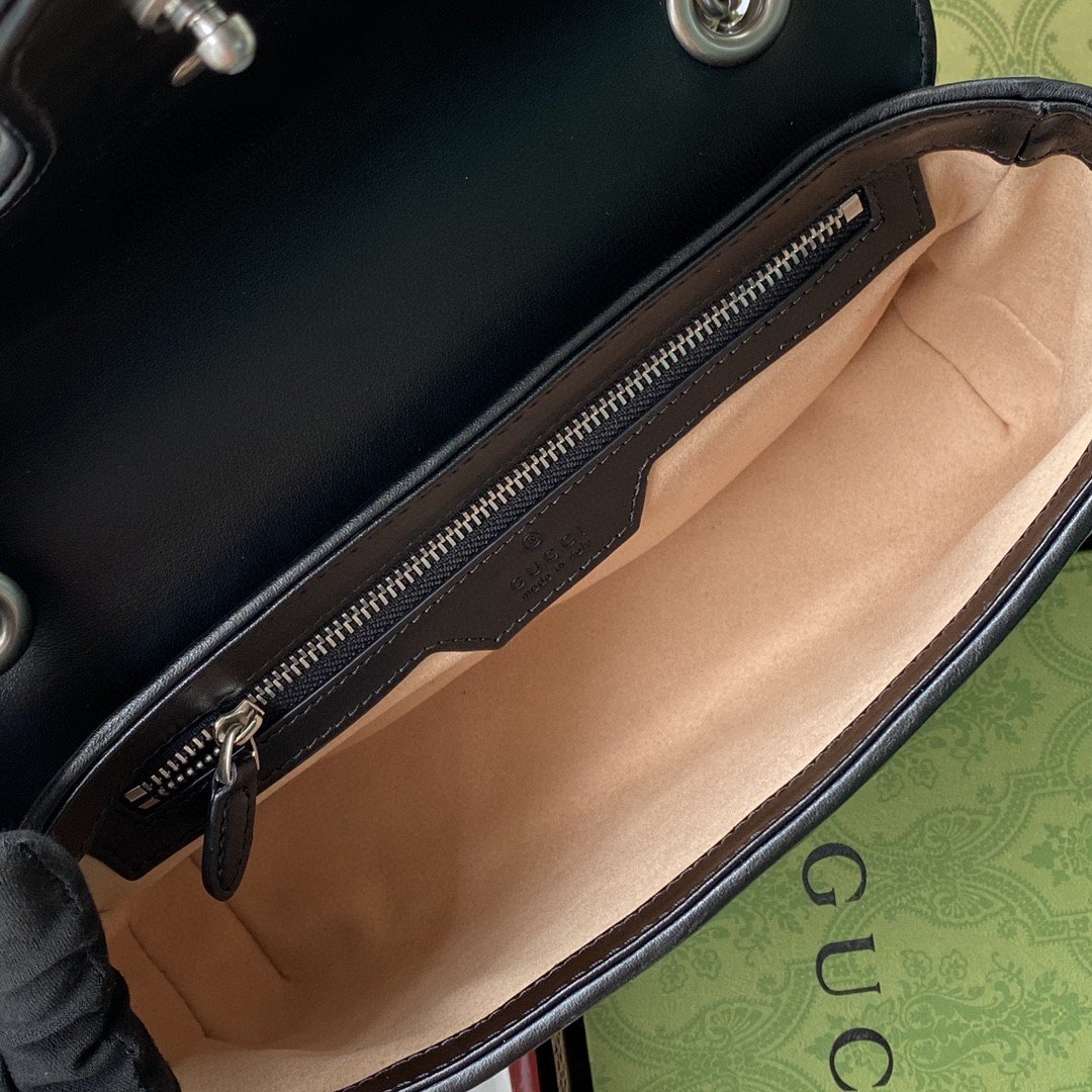 gg Marmont Small Shoulder Bag Black Matelassé For Women  10in/26cm 443497 UM8AN 1000