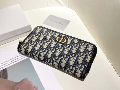 dir LONG WALLET OBLIQUE JACQUARD BLACK AND BEIGE 19.5CM