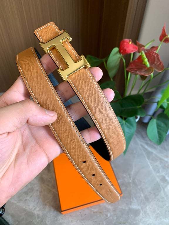HM BELT TOGO SWIFT GOLD BUCKLE BROWN 2.4CM