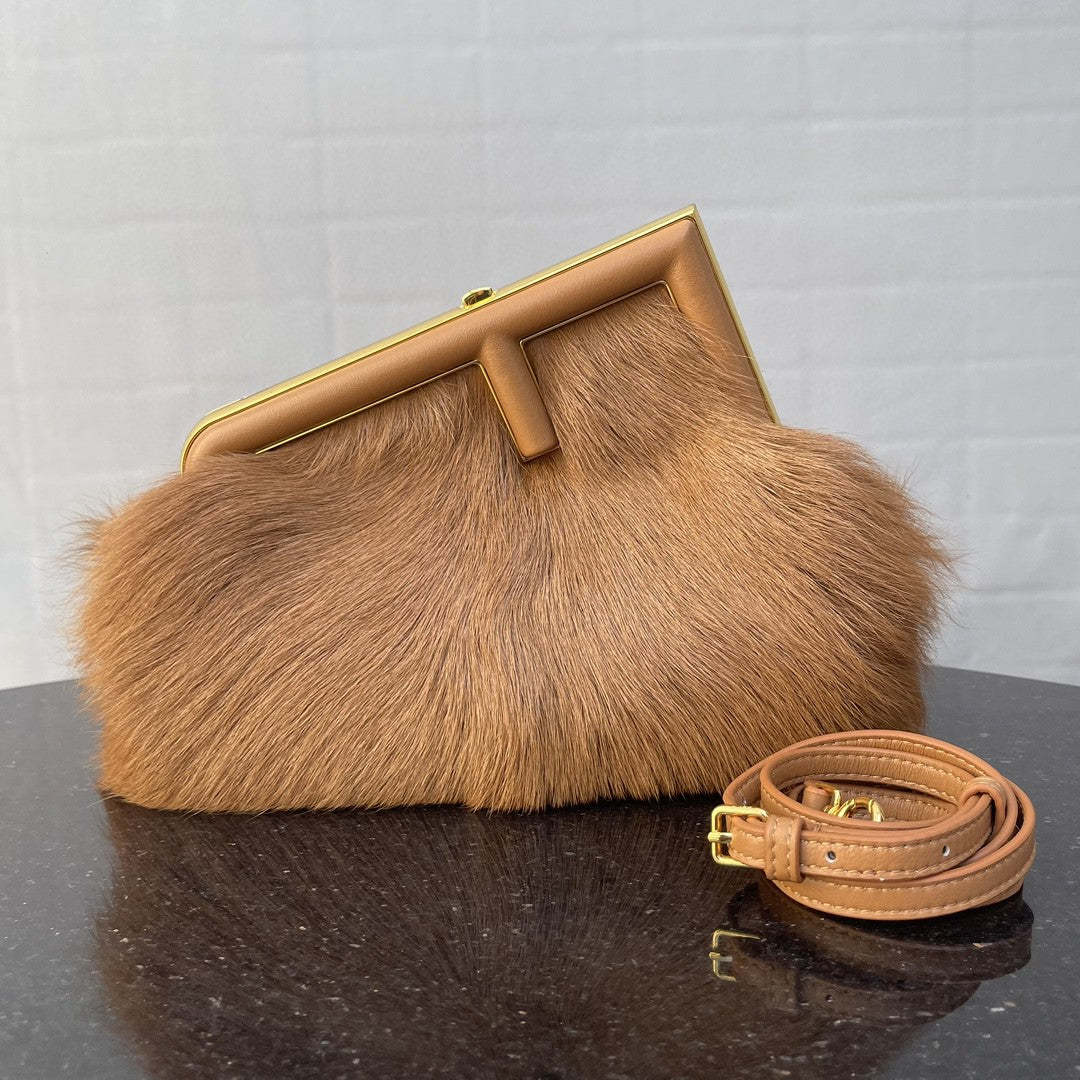 FI First Small Brown Fox Fur Bag For Woman 26cm/10in