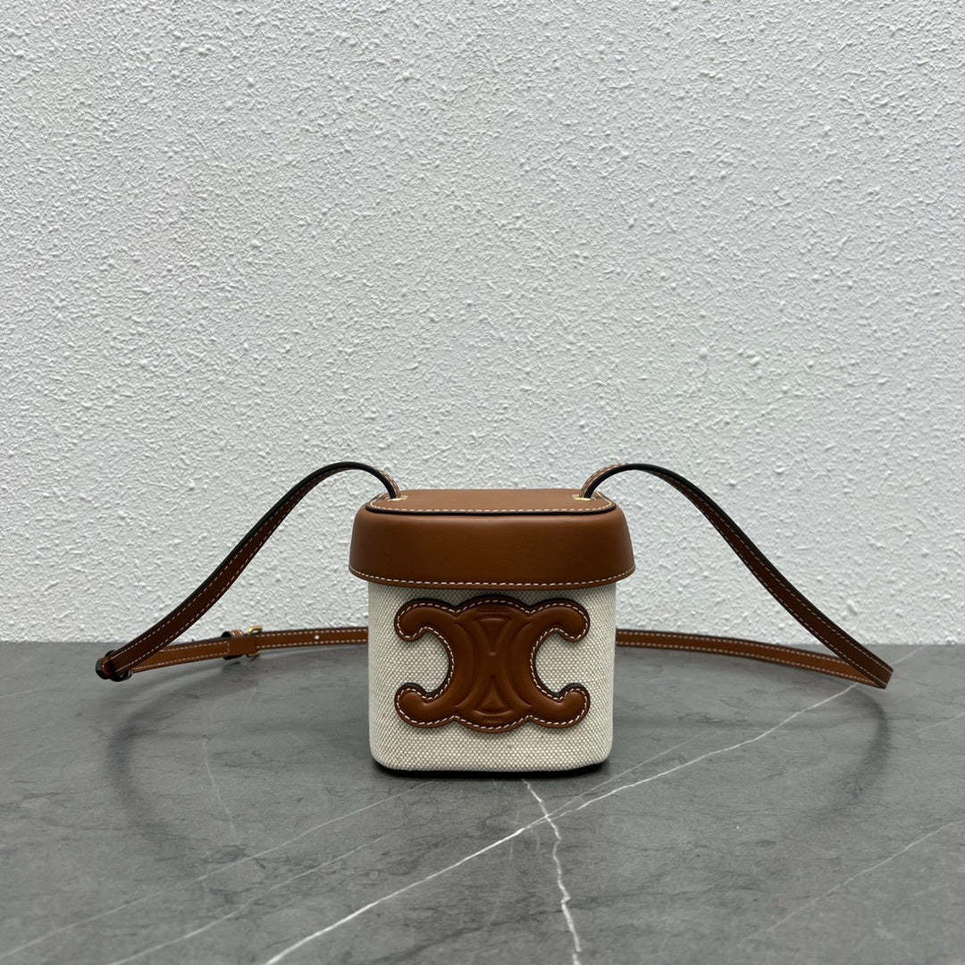 CE Small Box Cuir Triomphe In Textile Natural / Tan For Women 4in/11cm 