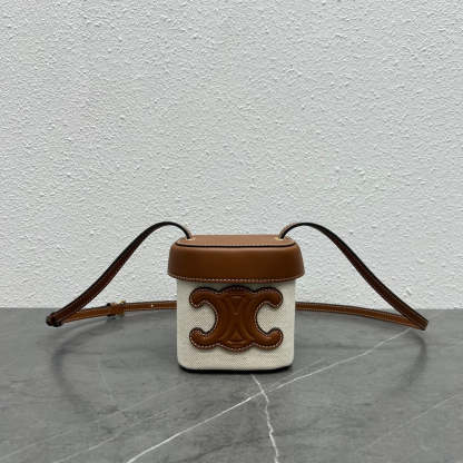 CE Small Box Cuir Triomphe In Textile Natural / Tan For Women 4in/11cm 
