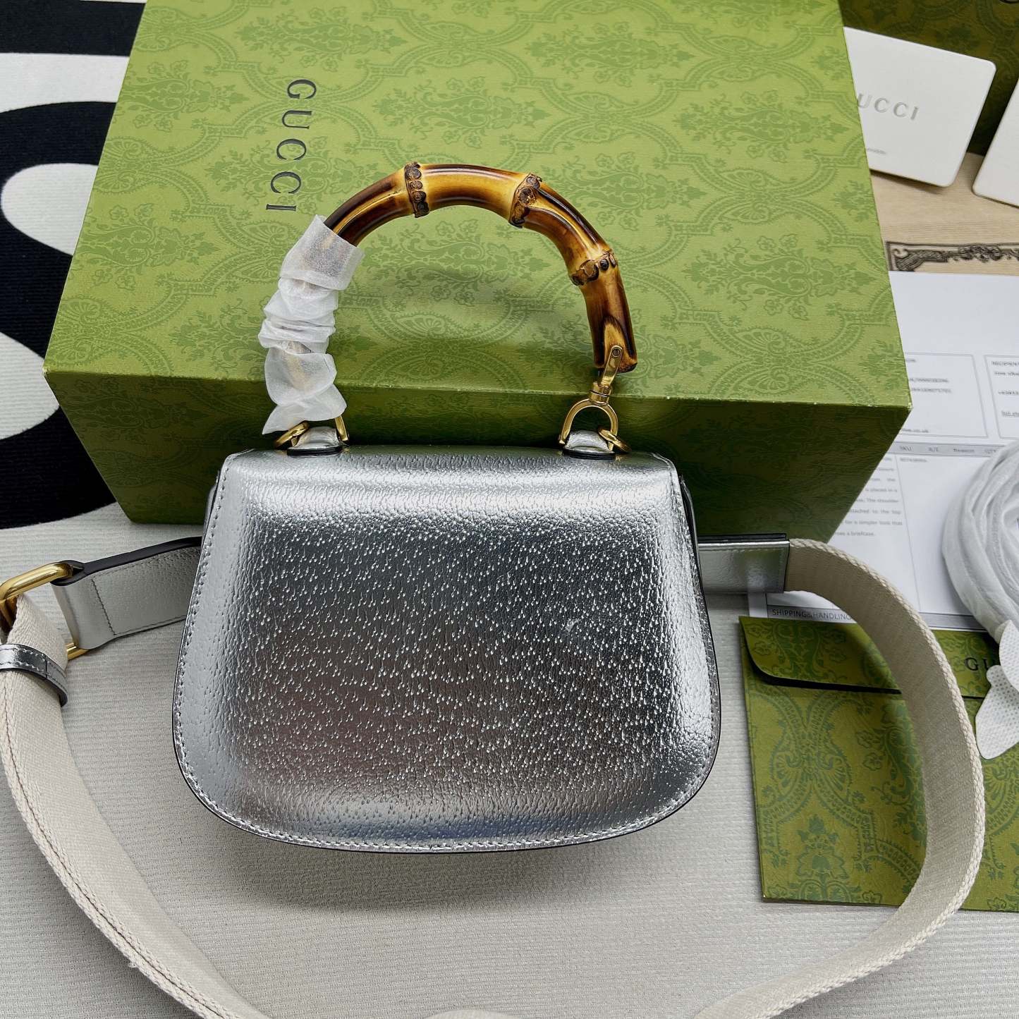 gg Bamboo 1947 Mini Top Handle Bag Silver For Women, Women’s Bags 6.7in/17cm gg