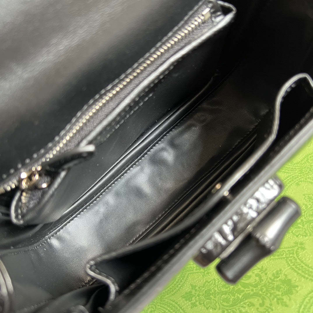 gg Bamboo 1947 Crocodile Top Handle Bag Black For Women, Women’s Bags 10.2in/26cm gg