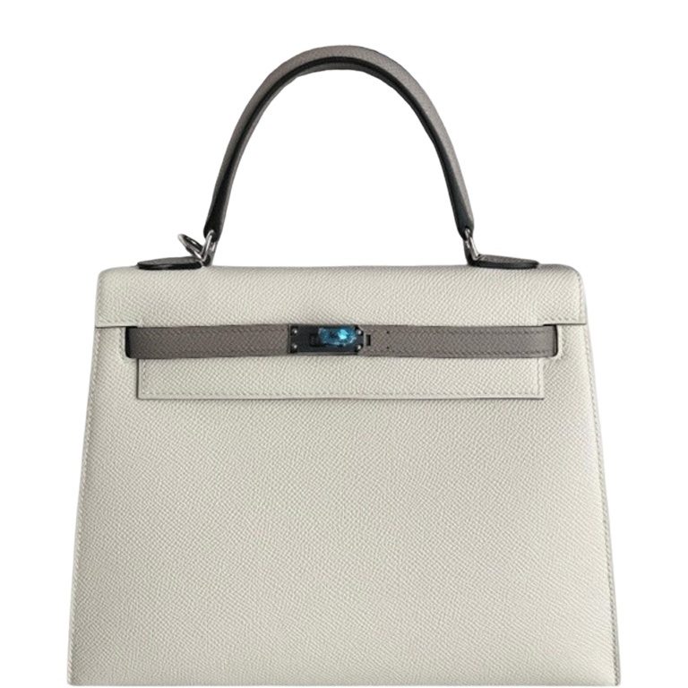 HM KELLY EPSOM CK10 CREAMY WHITE SILVER HARDWARE 25CM