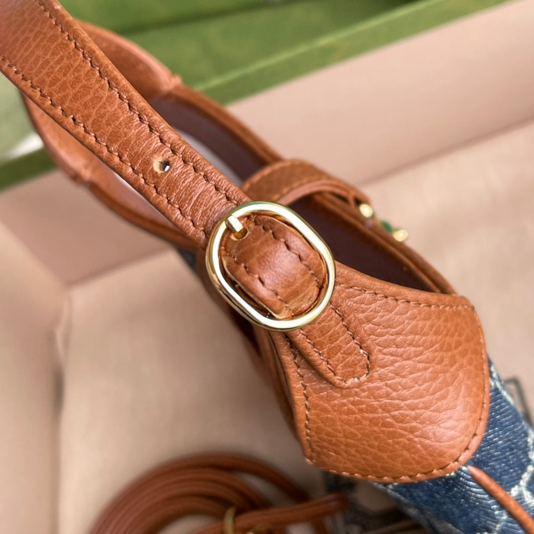 gg Jackie 1961 Mini Shoulder Bag Blue And Ivory gg Jacquard Denim For Women 7.5in/19cm gg ‎637092 2KQgg 8375