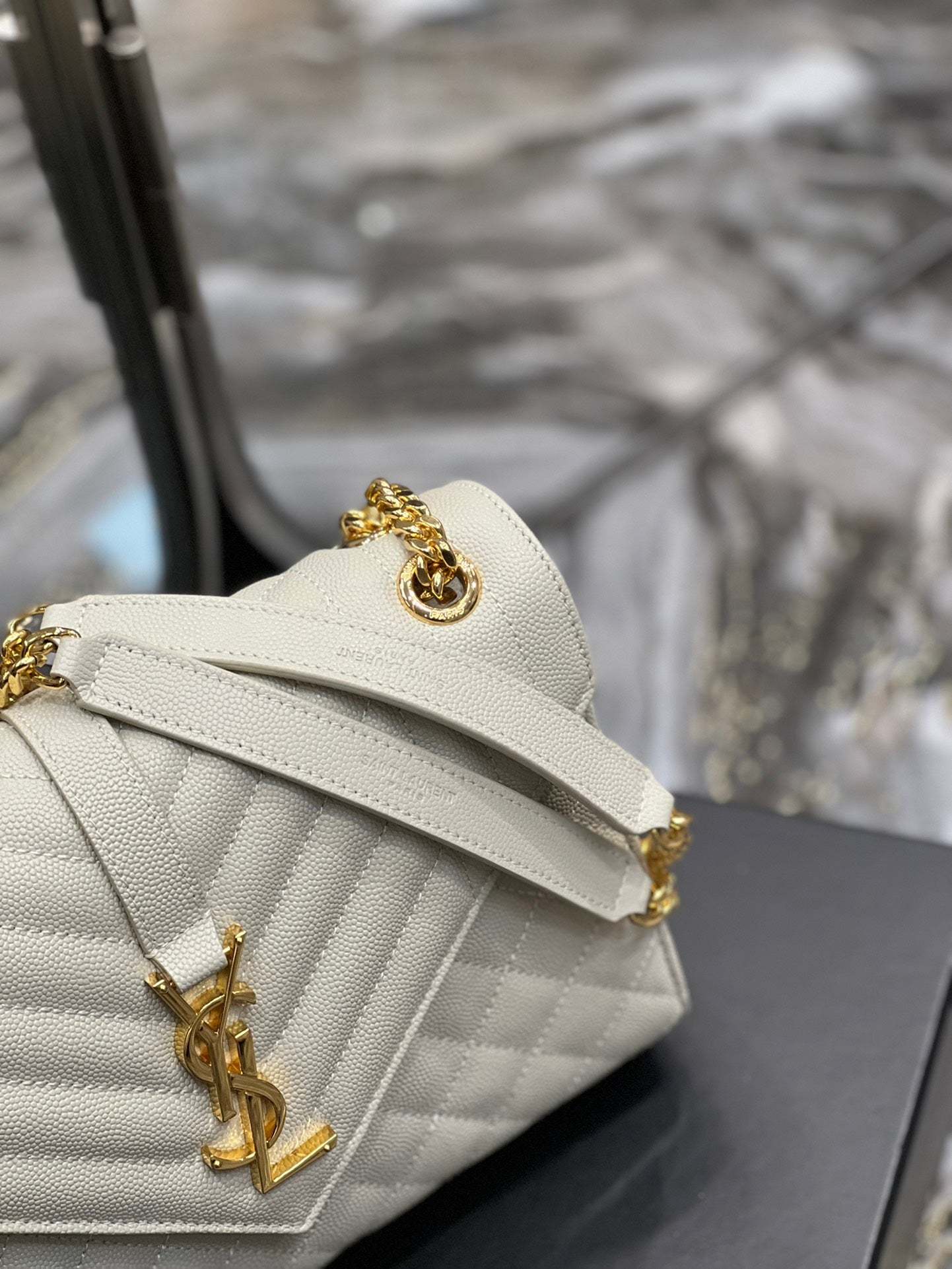 YSSL Envelope Medium Chain Bag White For Women, Women’s Bags 9.4in/24cm YSL