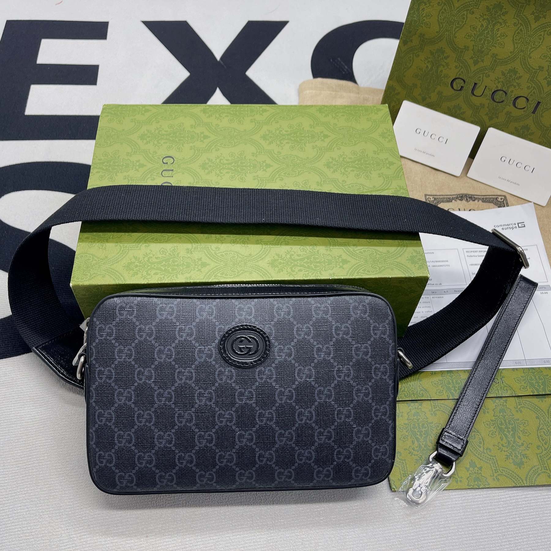 gg Shoulder Bag With Interlocking G Black gg Supreme Canvas For Women  9.6in/24.5cm gg 703468 92THF 1000