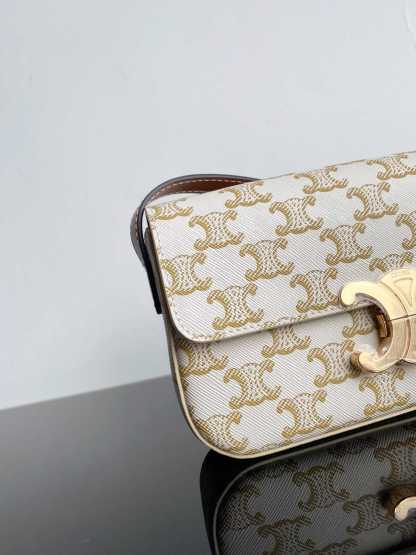 CE TRIOMPHE SHOULDER BAG IN SHINY CALFSKIN GOLD CC WHITE 194142CUZ01BC