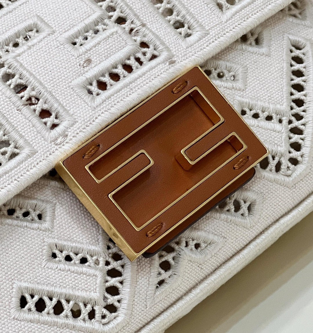 FI Baguette White with Embroidery Small Bag For Woman 21cm/8in