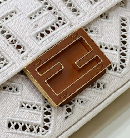 FI Baguette White with Embroidery Small Bag For Woman 21cm/8in