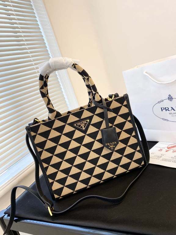 PR SMALL SYMBOLE EMBROIDERED FABRIC HANDBAG 28CM