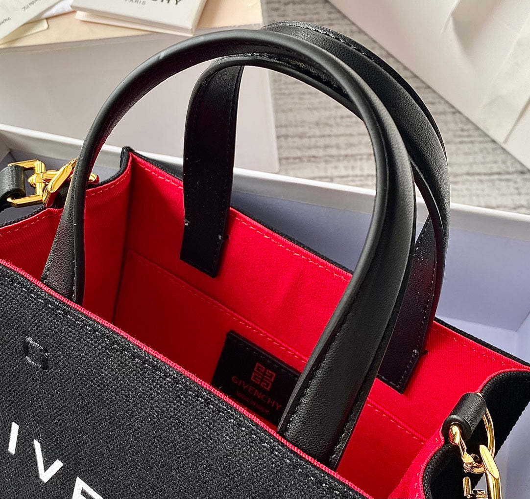 gv Medium G Tote Shopper Bag Canvas Black/Red For Women, Handbags, Shoulder Bags 7.5in/19cm GVC