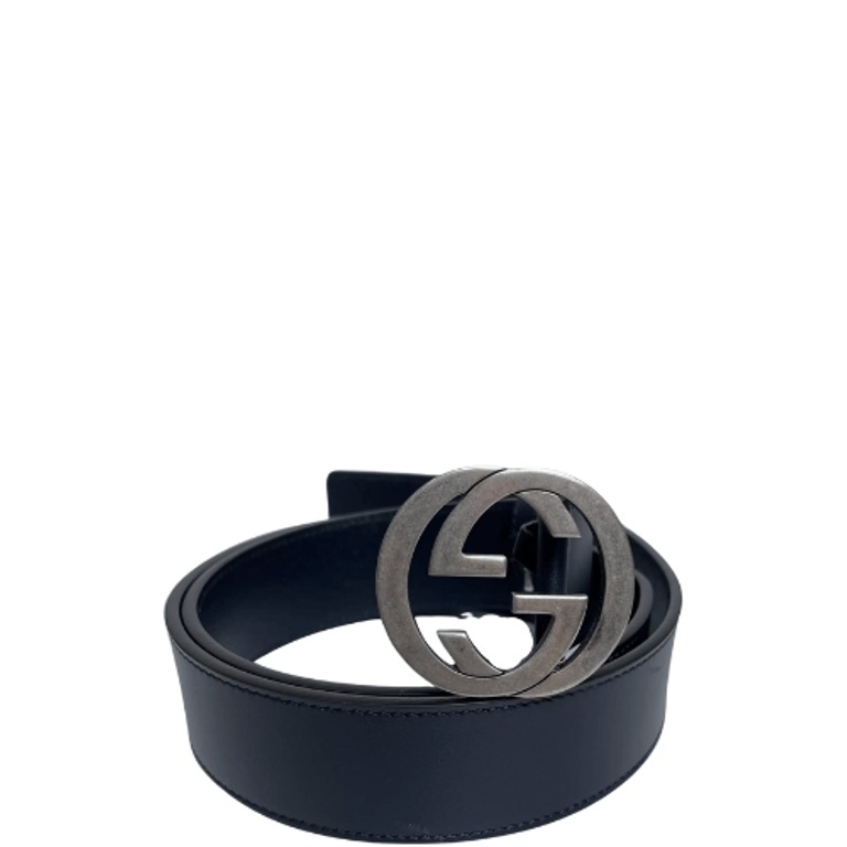 GG LEATHER BELT WITH GOLD INTERLOCKING G 4CM