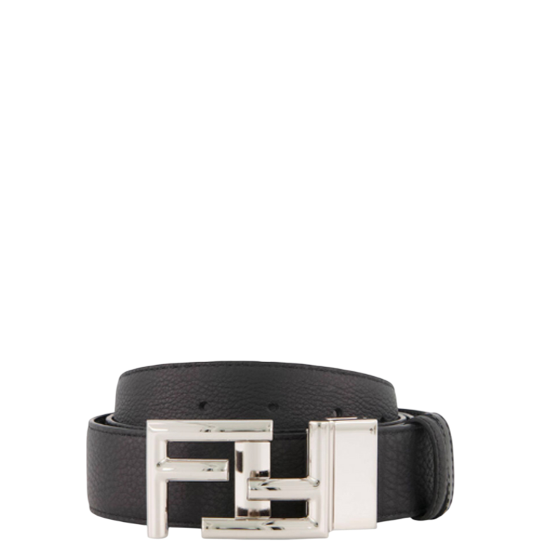 FD'S BLACK LEATHER BELT WITH FD SILUVER BUCKLE 40MM