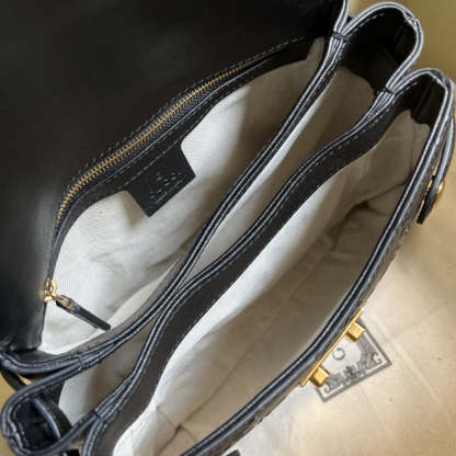 gg Small gg Top Handle Bag Black Debossed For Women 11in/29cm gg 675791 UD9AG 1000