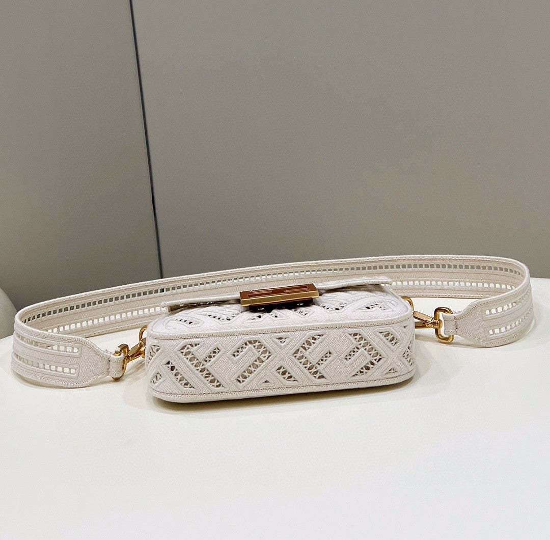 FI Baguette White with Embroidery Small Bag For Woman 21cm/8in