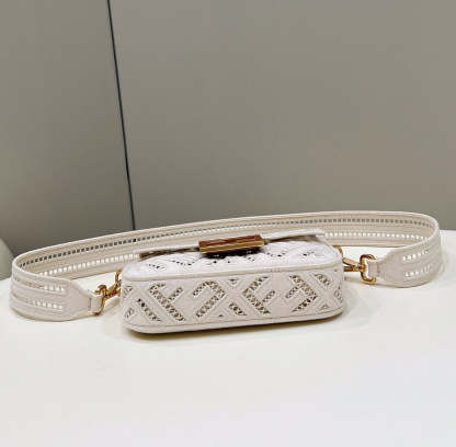 FI Baguette White with Embroidery Small Bag For Woman 21cm/8in
