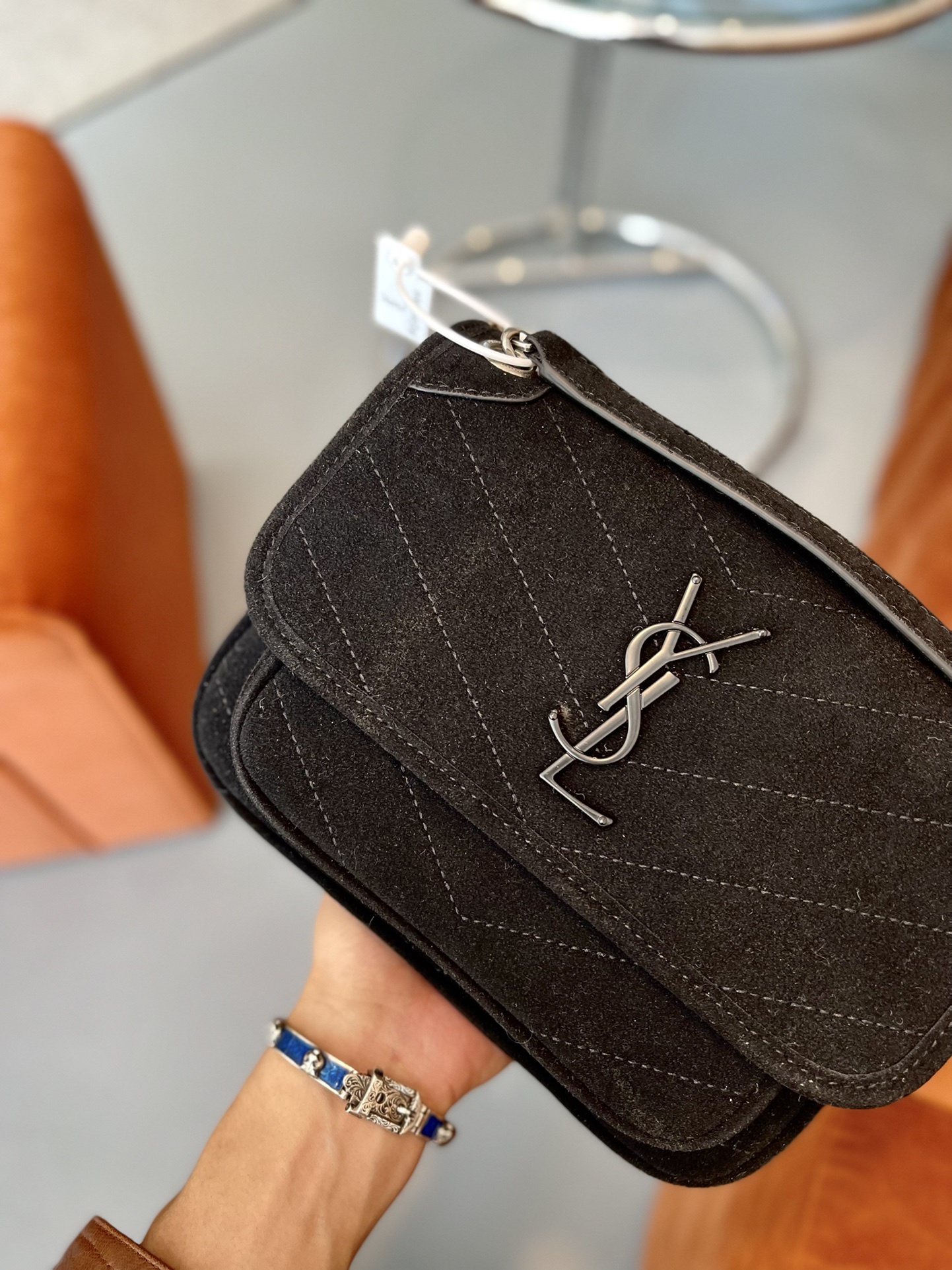YSL NIKI MEDIUM QUILTED SUEDE SHOULDER BAG BLACK
