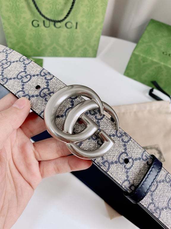 GG SUPREME BELT WITH G BUCKLE SILVER METAL 3.8CM