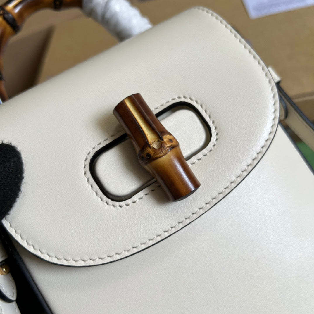 gg Bamboo Mini Handbag White For Women, Women’s Bags 6.2in/16cm gg 702106 UZY0T 9022
