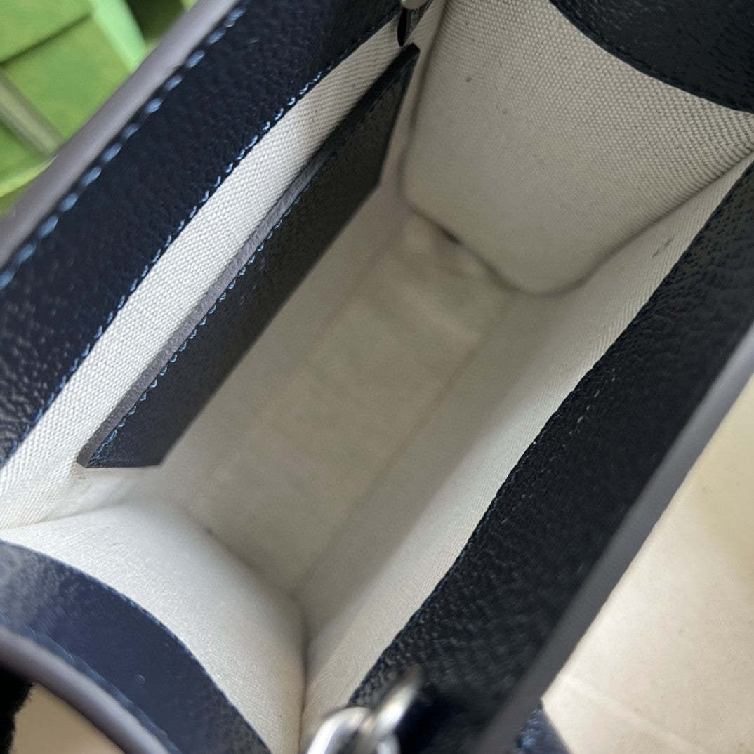 gg Mini Tote Bag With Interlocking G Beige And Blue gg Supreme Canvas For Women 7.8in/20cm 671623 K9GSN 4075