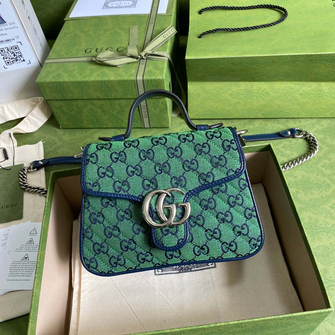 gg Marmont Multicolour Mini Top Handle Bag Green Blue For Women 8in/20cm gg