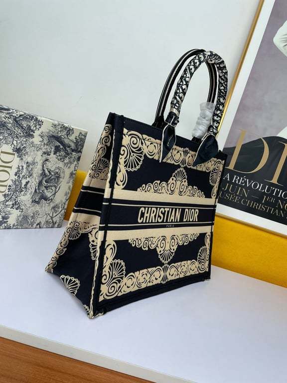 DIR LARGE BOOK TOTE BLUE GOLD CORNELY EMBROIDERY 42CM