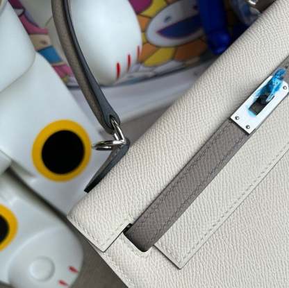 HM KELLY EPSOM CK10 CREAMY WHITE SILVER HARDWARE 25CM