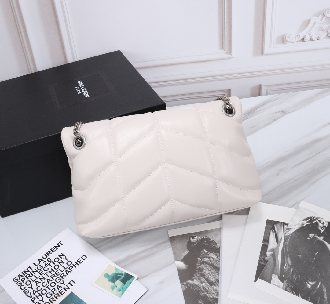 YSL LOULOU SMALL CHAIN BAG IN MATELASSÉ Y WHITE SILVER 29CM 494699DV7269207